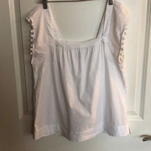 White J. Crew Factory Blouse with Pom Pom detail
